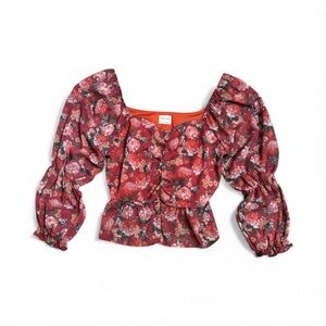 Peach Love California Floral Burgundy Blouse